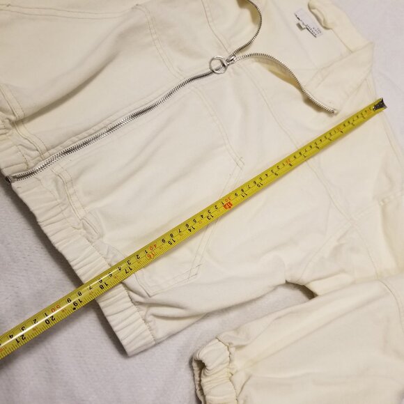 White 100% Cotton Jacket Cropped Baggy Fit Zip Sweater Medium Ten Sixty Sherman - Picture 10 of 11